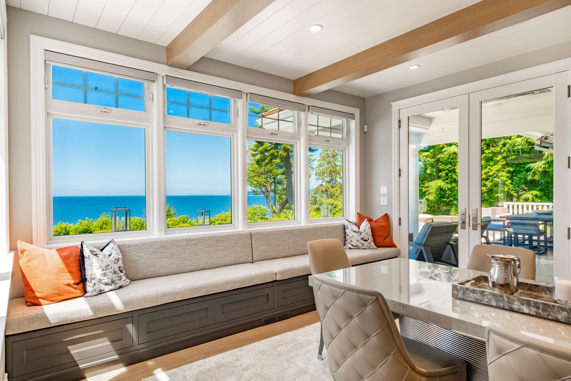 Beautifully remodelled residential home in pacific northwest waterfront ocean view with expansive deck back yard and elegant foyer with stair case